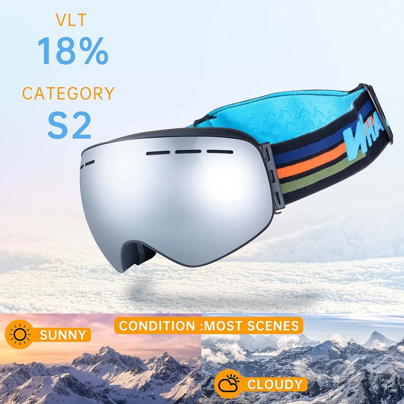 Whale Professional Ski Goggles Unisex Adult Snow Goggles Interchangeable Magnetic Replacement Lenses&Anti-Fog, Anti-UV400 - Image 2
